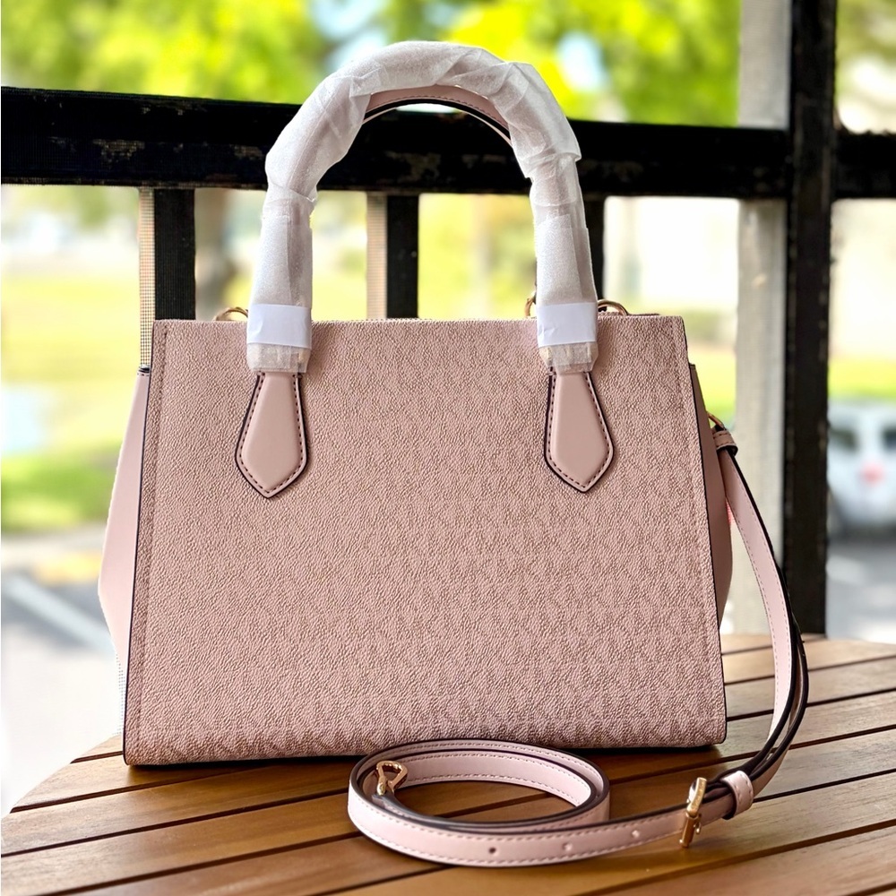 Michael Kors Blush Pink Signature Stripe Satchel - Picture 10 of 16